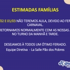 Comunicado  Feriado de Carnaval