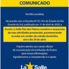 Suspensão de atividades presenciais até dia 30/04/20