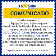 COMUNICADO - RECESSO ESCOLAR 