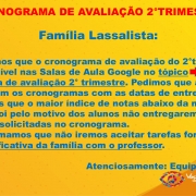 Cronograma de Avaliação 2° trimestre - 3° ao 9°ano  