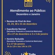 Atendimento ao Público: Dezembro e Janeiro