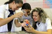 Aula prática no laboratório de Ciências